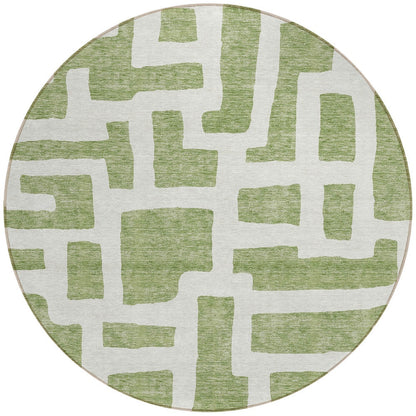Tabselect Home Line 8' Green And Ivory Round Abstract Washable Indoor Outdoor Area Rug