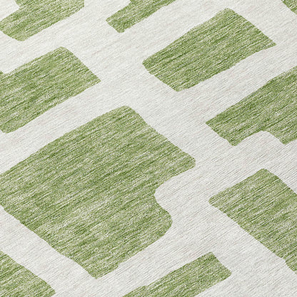Tabselect Home Line 8' Green And Ivory Round Abstract Washable Indoor Outdoor Area Rug
