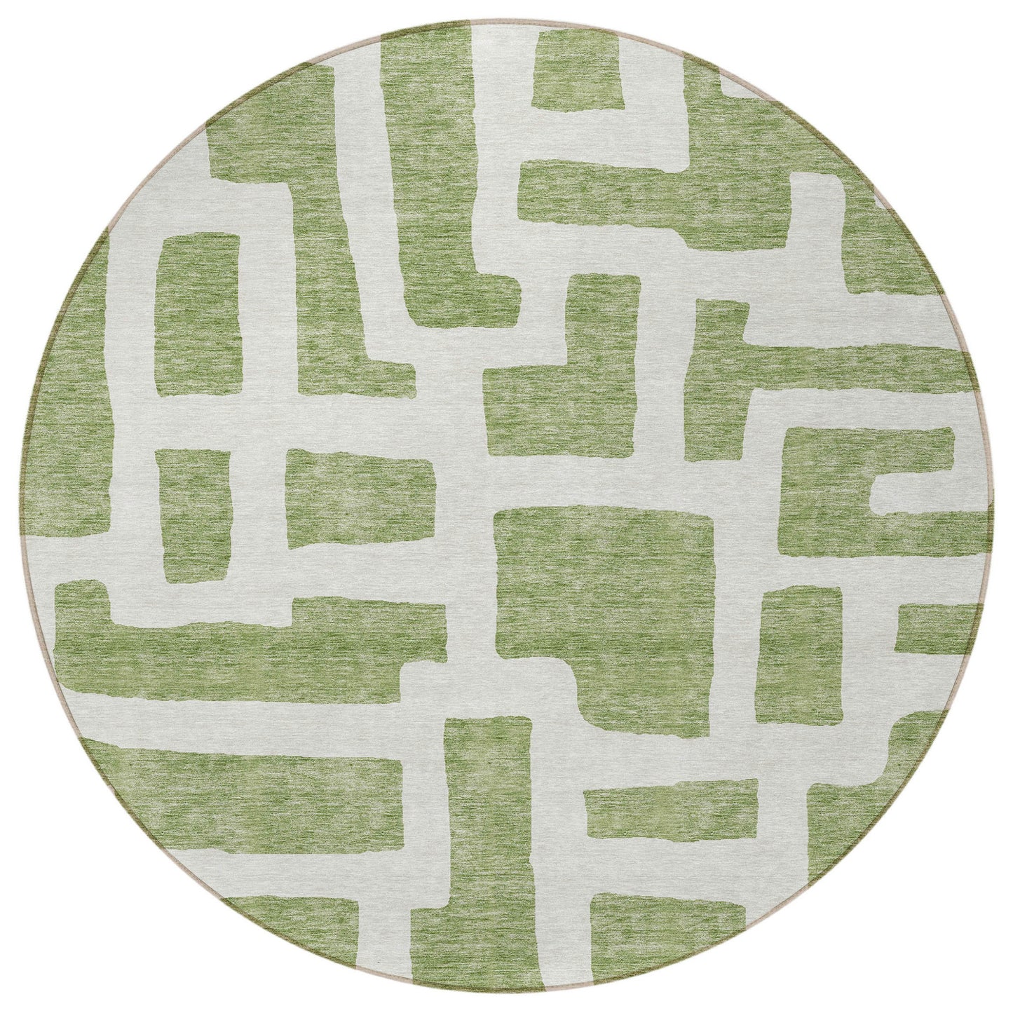 Tabselect Home Line 8' Green And Ivory Round Abstract Washable Indoor Outdoor Area Rug