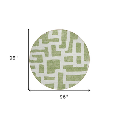 Tabselect Home Line 8' Green And Ivory Round Abstract Washable Indoor Outdoor Area Rug