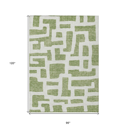 Tabselect Home Line 8' X 10' Green And Ivory Abstract Washable Indoor Outdoor Area Rug