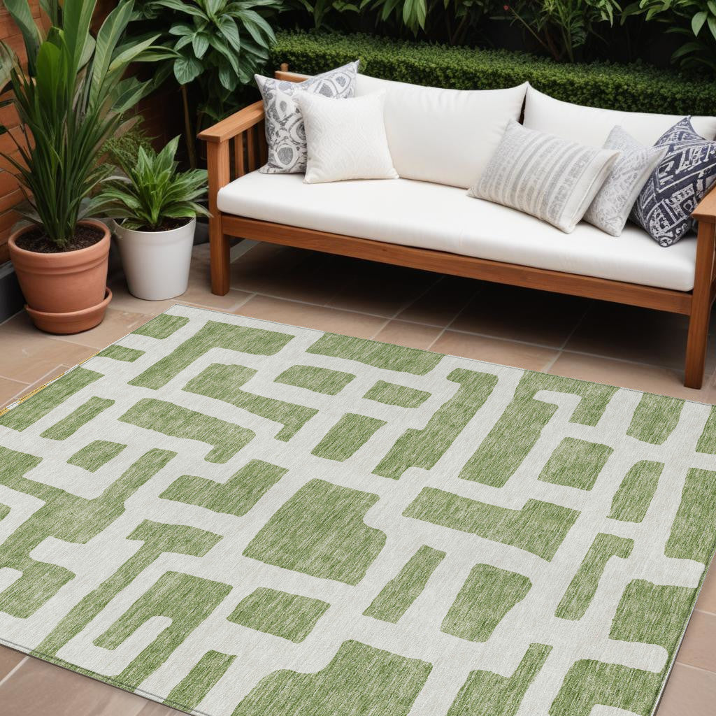 Tabselect Home Line 8' X 10' Green And Ivory Abstract Washable Indoor Outdoor Area Rug