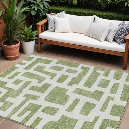 Tabselect Home Line 8' X 10' Green And Ivory Abstract Washable Indoor Outdoor Area Rug
