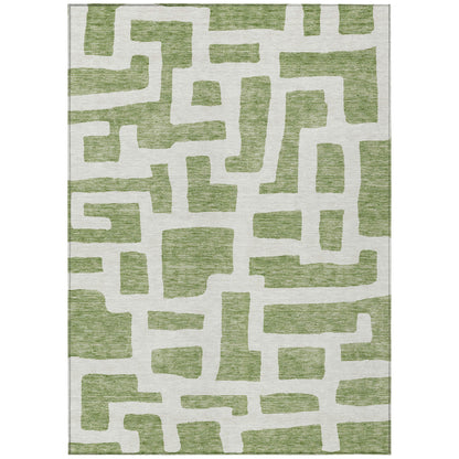 Tabselect Home Line 8' X 10' Green And Ivory Abstract Washable Indoor Outdoor Area Rug