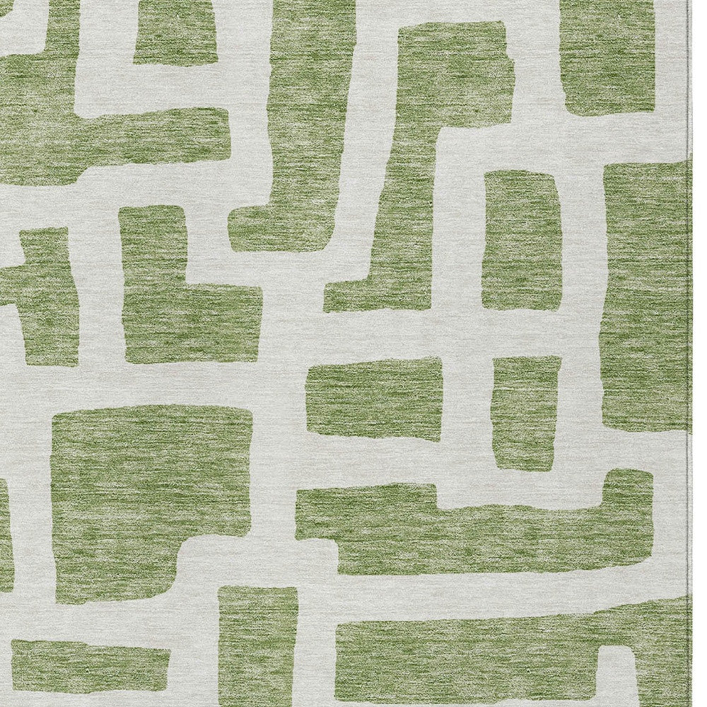 Tabselect Home Line 8' X 10' Green And Ivory Abstract Washable Indoor Outdoor Area Rug