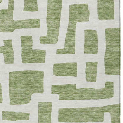 Tabselect Home Line 8' X 10' Green And Ivory Abstract Washable Indoor Outdoor Area Rug