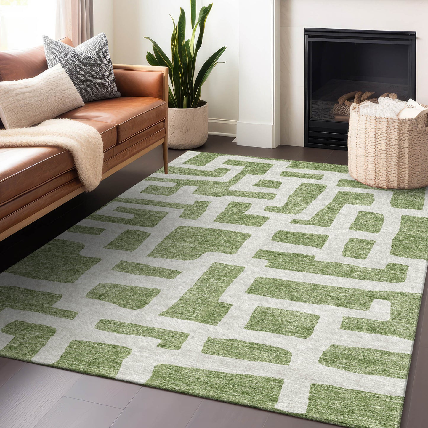 Tabselect Home Line 8' X 10' Green And Ivory Abstract Washable Indoor Outdoor Area Rug