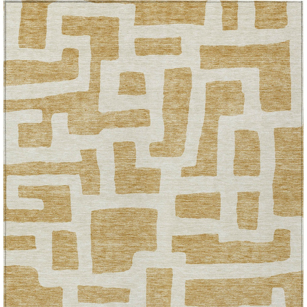 Tabselect Home Line 5' X 8' Gold And Ivory Abstract Washable Indoor Outdoor Area Rug