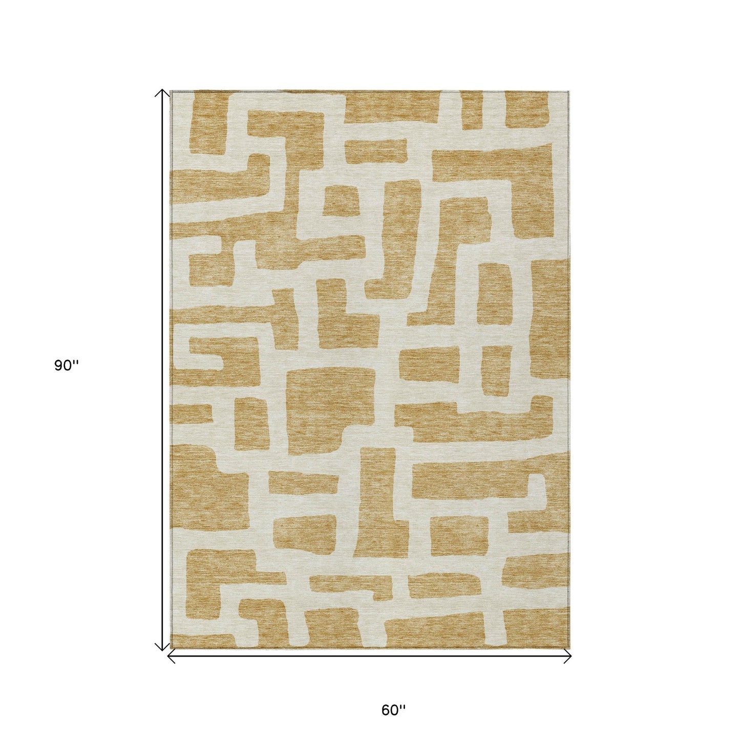 Tabselect Home Line 5' X 8' Gold And Ivory Abstract Washable Indoor Outdoor Area Rug