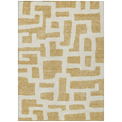 Tabselect Home Line 5' X 8' Gold And Ivory Abstract Washable Indoor Outdoor Area Rug