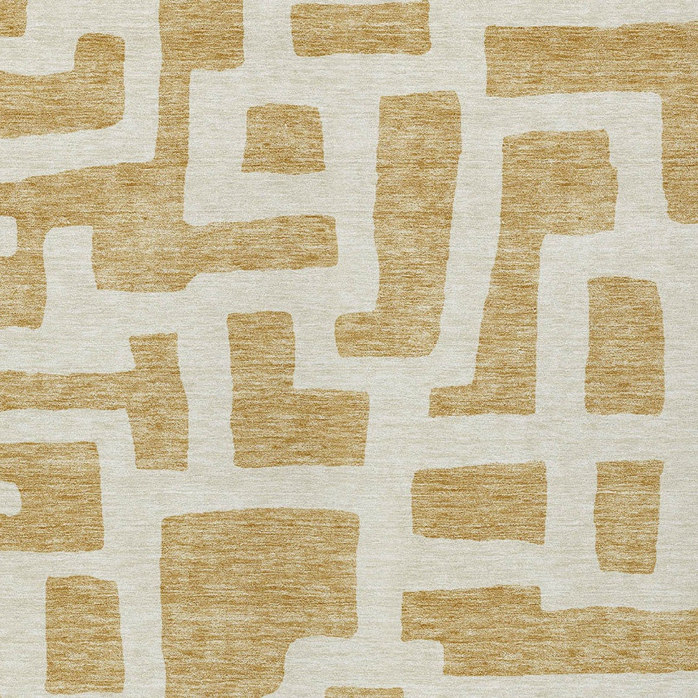 Tabselect Home Line 5' X 8' Gold And Ivory Abstract Washable Indoor Outdoor Area Rug