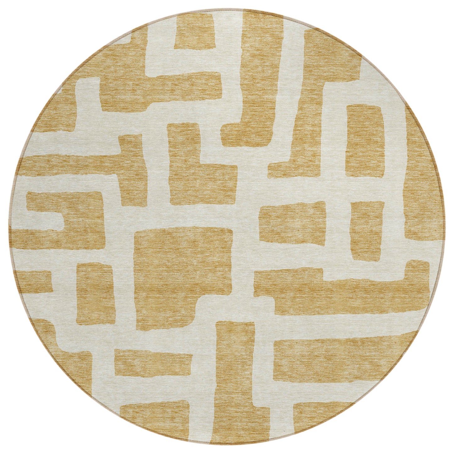 Tabselect Home Line 8' Gold And Ivory Round Abstract Washable Indoor Outdoor Area Rug