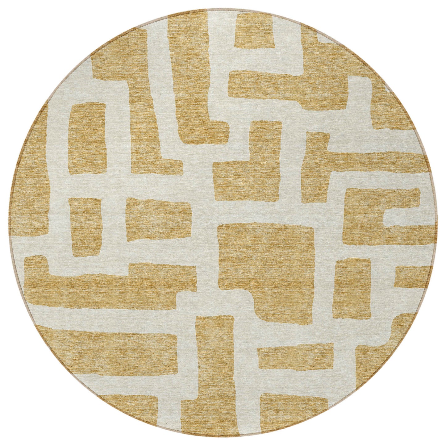 Tabselect Home Line 8' Gold And Ivory Round Abstract Washable Indoor Outdoor Area Rug