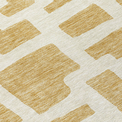 Tabselect Home Line 8' Gold And Ivory Round Abstract Washable Indoor Outdoor Area Rug