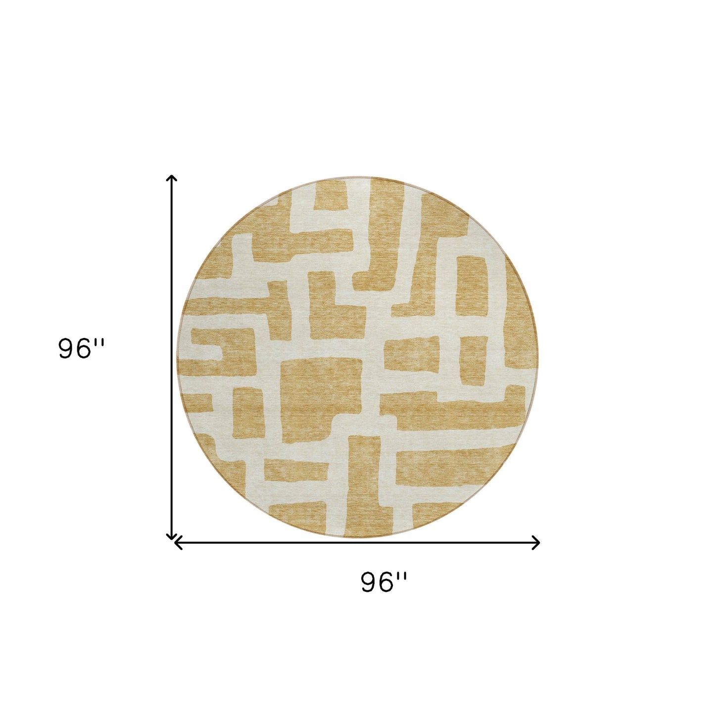 Tabselect Home Line 8' Gold And Ivory Round Abstract Washable Indoor Outdoor Area Rug