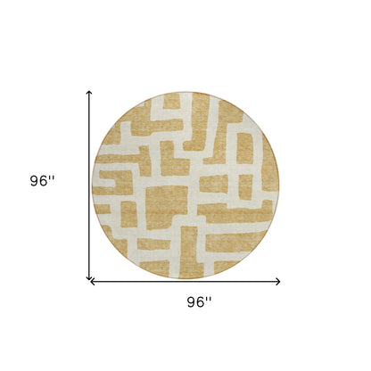 Tabselect Home Line 8' Gold And Ivory Round Abstract Washable Indoor Outdoor Area Rug