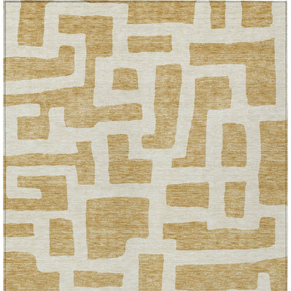 Tabselect Home Line 8' X 10' Gold And Ivory Abstract Washable Indoor Outdoor Area Rug