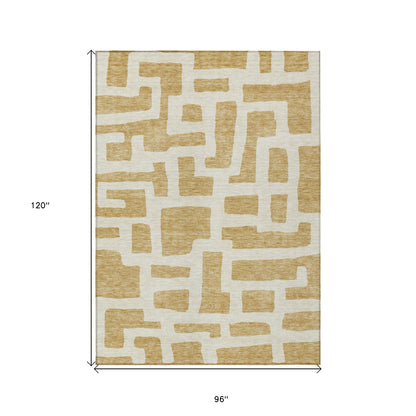 Tabselect Home Line 8' X 10' Gold And Ivory Abstract Washable Indoor Outdoor Area Rug