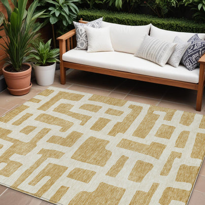 Tabselect Home Line 8' X 10' Gold And Ivory Abstract Washable Indoor Outdoor Area Rug