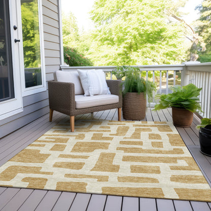 Tabselect Home Line 8' X 10' Gold And Ivory Abstract Washable Indoor Outdoor Area Rug