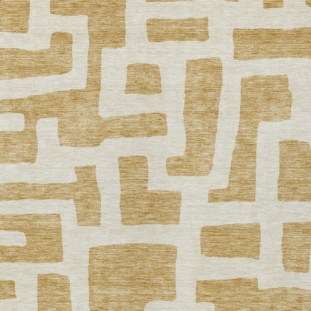 Tabselect Home Line 8' X 10' Gold And Ivory Abstract Washable Indoor Outdoor Area Rug