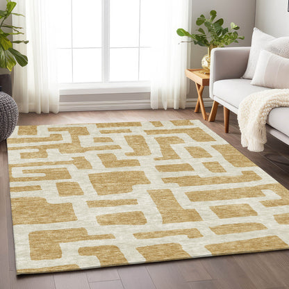 Tabselect Home Line 8' X 10' Gold And Ivory Abstract Washable Indoor Outdoor Area Rug