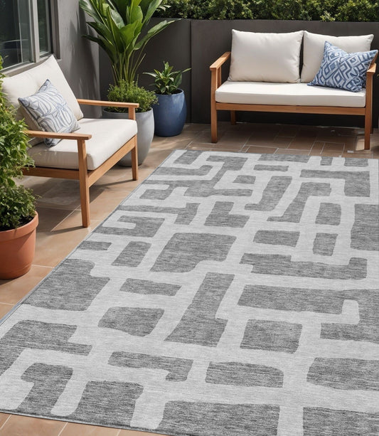 Tabselect Home Line 5' X 8' Gray And Ivory Abstract Washable Indoor Outdoor Area Rug