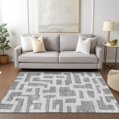Tabselect Home Line 5' X 8' Gray And Ivory Abstract Washable Indoor Outdoor Area Rug