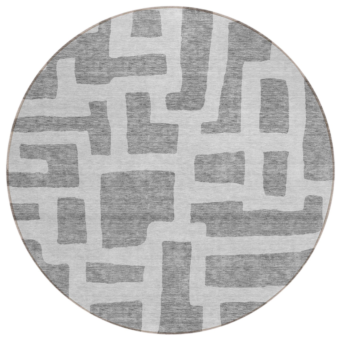 Tabselect Home Line 8' Gray And Ivory Round Abstract Washable Indoor Outdoor Area Rug