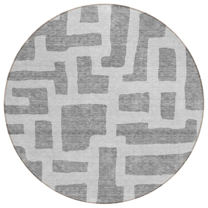 Tabselect Home Line 8' Gray And Ivory Round Abstract Washable Indoor Outdoor Area Rug