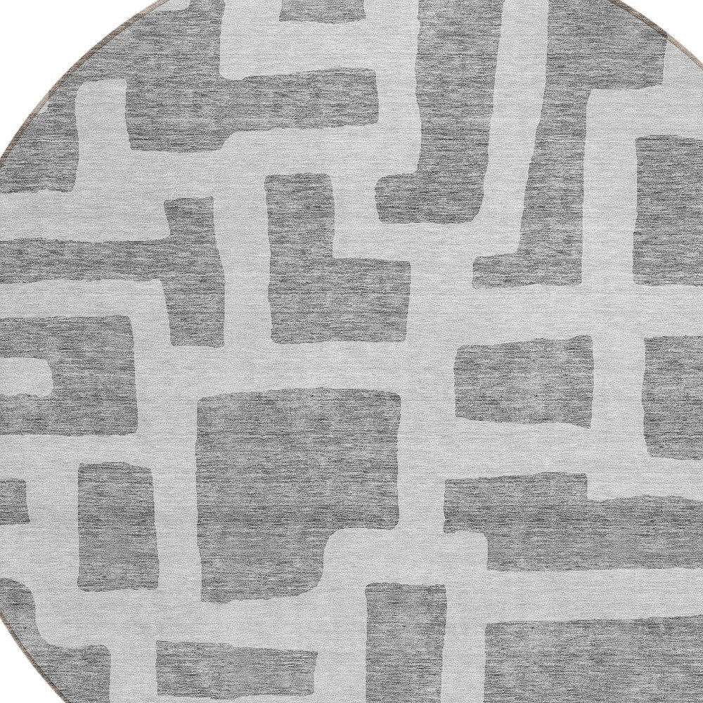 Tabselect Home Line 8' Gray And Ivory Round Abstract Washable Indoor Outdoor Area Rug