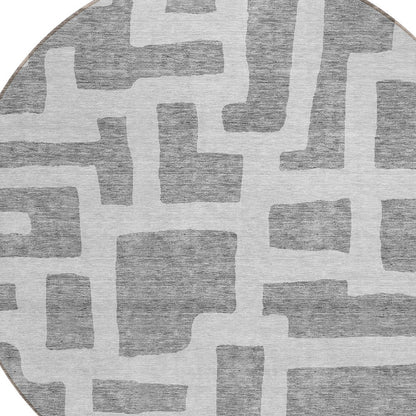 Tabselect Home Line 8' Gray And Ivory Round Abstract Washable Indoor Outdoor Area Rug