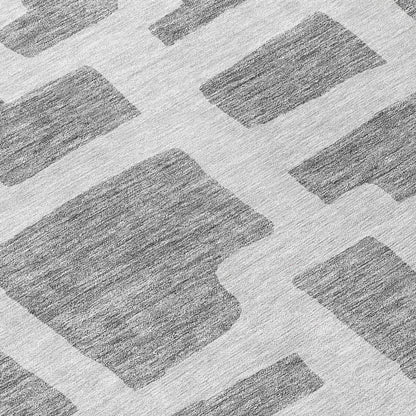 Tabselect Home Line 8' Gray And Ivory Round Abstract Washable Indoor Outdoor Area Rug