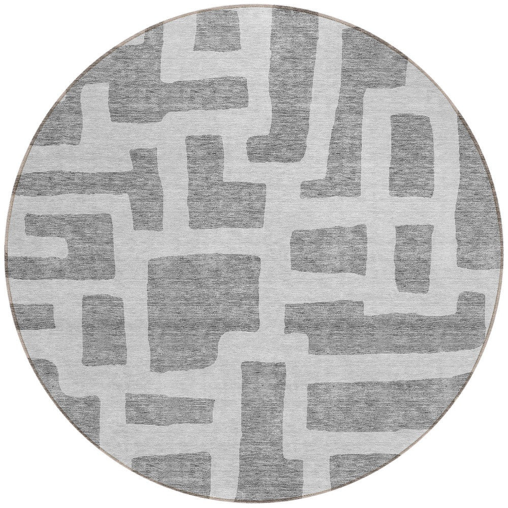 Tabselect Home Line 8' Gray And Ivory Round Abstract Washable Indoor Outdoor Area Rug