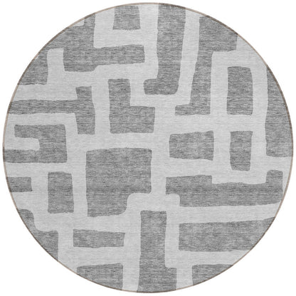 Tabselect Home Line 8' Gray And Ivory Round Abstract Washable Indoor Outdoor Area Rug