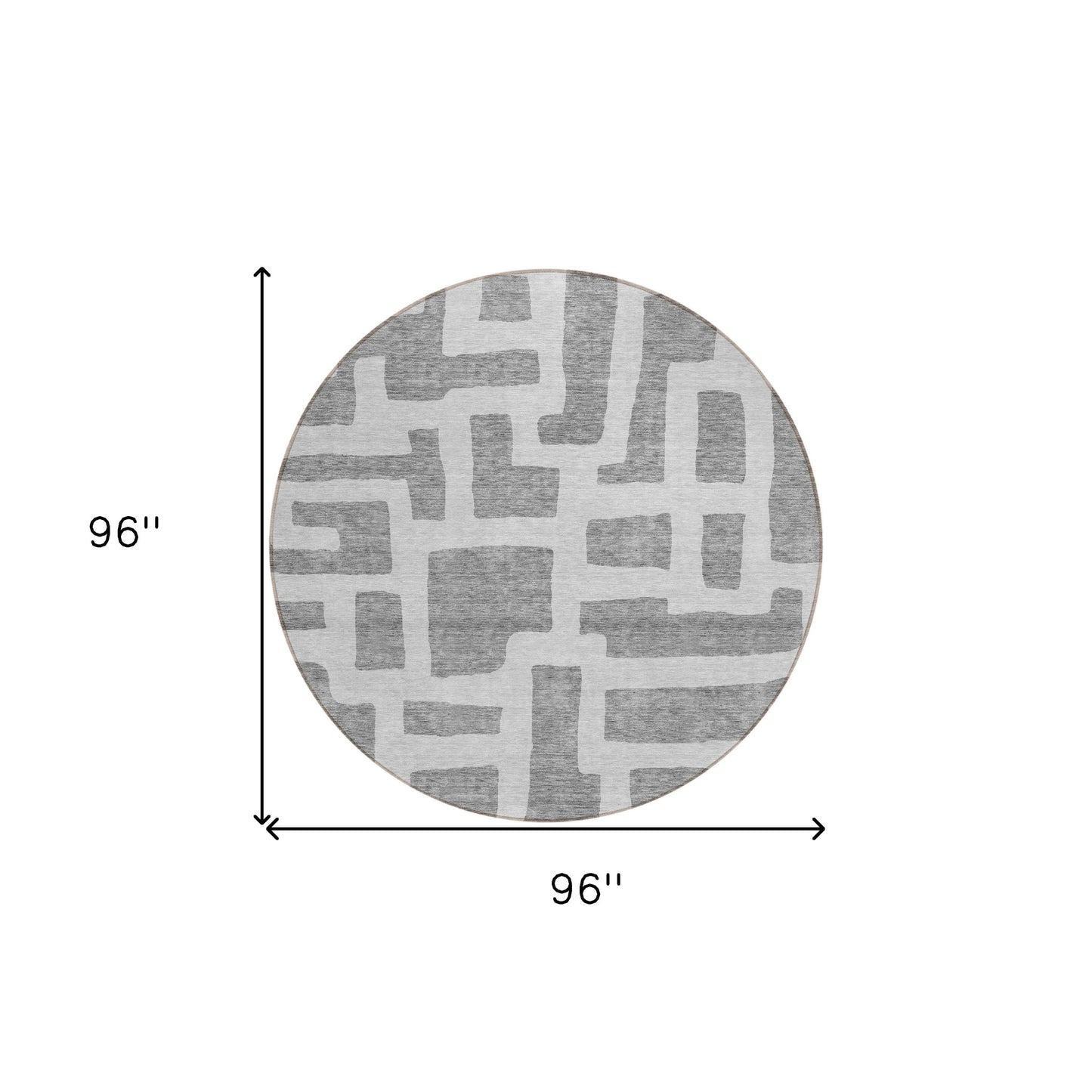 Tabselect Home Line 8' Gray And Ivory Round Abstract Washable Indoor Outdoor Area Rug