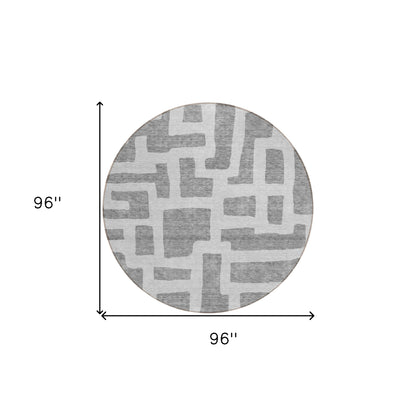 Tabselect Home Line 8' Gray And Ivory Round Abstract Washable Indoor Outdoor Area Rug