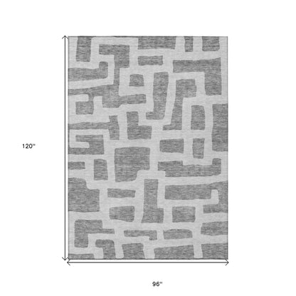 Tabselect Home Line 8' X 10' Gray And Ivory Abstract Washable Indoor Outdoor Area Rug