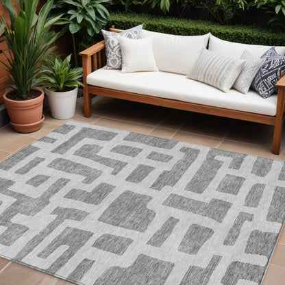 Tabselect Home Line 8' X 10' Gray And Ivory Abstract Washable Indoor Outdoor Area Rug