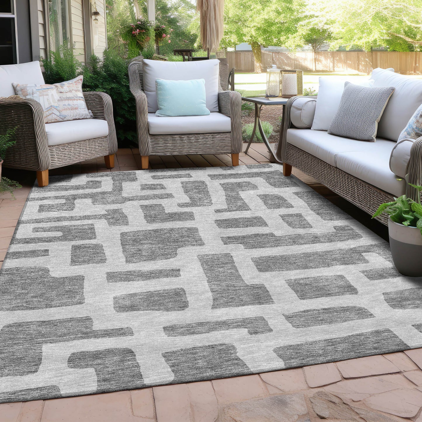 Tabselect Home Line 8' X 10' Gray And Ivory Abstract Washable Indoor Outdoor Area Rug