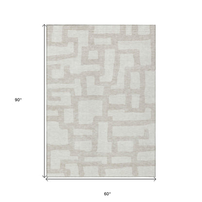 Tabselect Home Line 5' X 8' Ivory And Beige Abstract Washable Indoor Outdoor Area Rug
