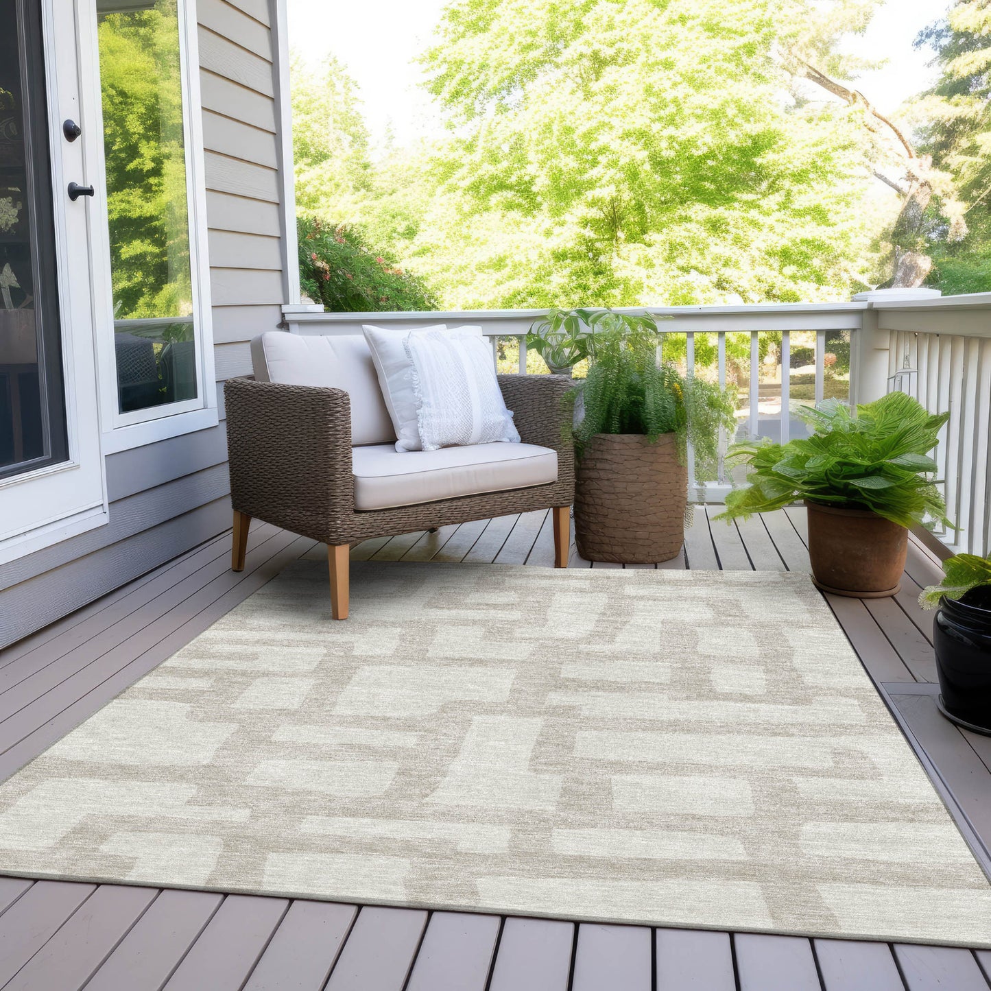 Tabselect Home Line 5' X 8' Ivory And Beige Abstract Washable Indoor Outdoor Area Rug