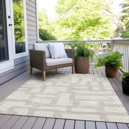 Tabselect Home Line 5' X 8' Ivory And Beige Abstract Washable Indoor Outdoor Area Rug