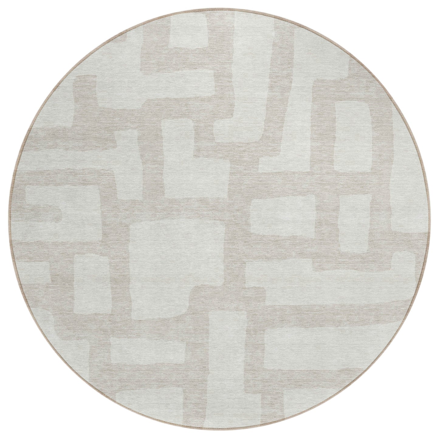 Tabselect Home Line 8' Ivory And Beige Round Abstract Washable Indoor Outdoor Area Rug