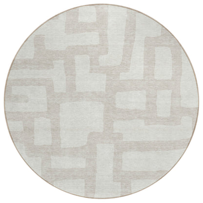 Tabselect Home Line 8' Ivory And Beige Round Abstract Washable Indoor Outdoor Area Rug