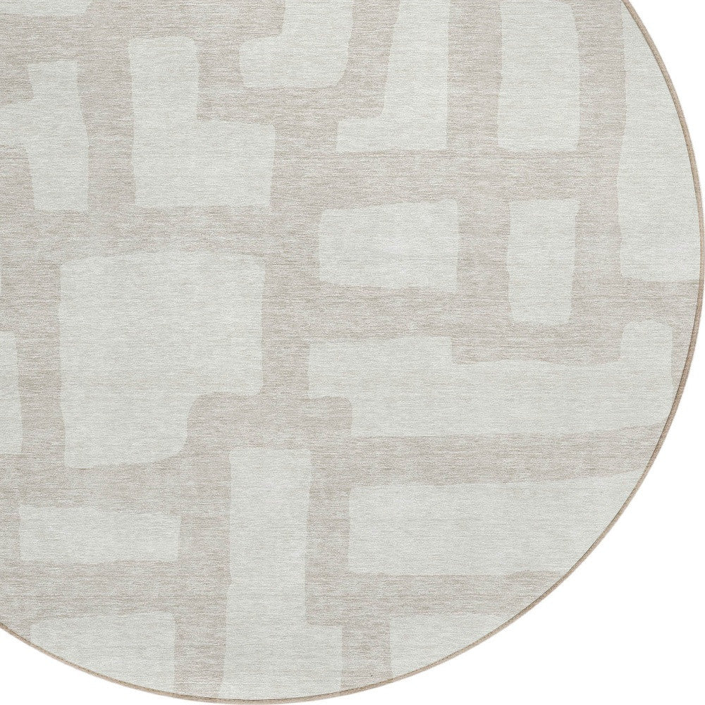 Tabselect Home Line 8' Ivory And Beige Round Abstract Washable Indoor Outdoor Area Rug