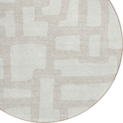 Tabselect Home Line 8' Ivory And Beige Round Abstract Washable Indoor Outdoor Area Rug