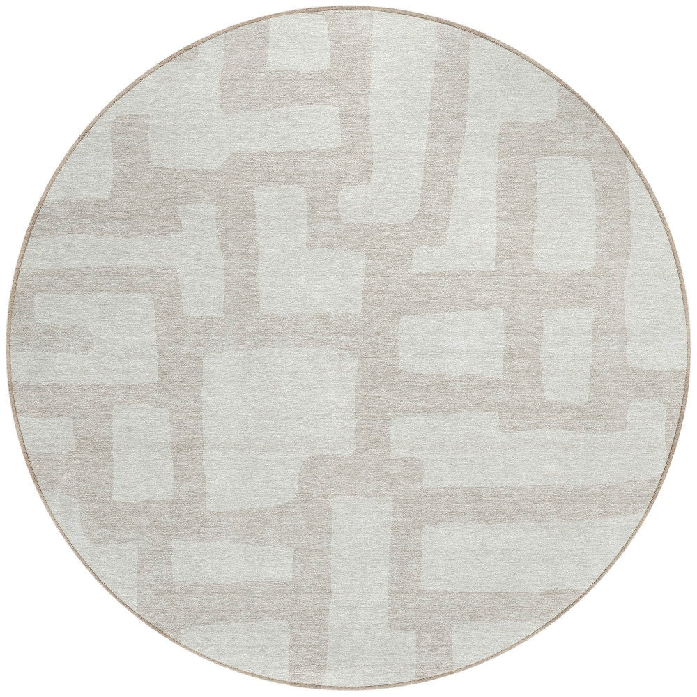 Tabselect Home Line 8' Ivory And Beige Round Abstract Washable Indoor Outdoor Area Rug