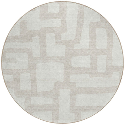 Tabselect Home Line 8' Ivory And Beige Round Abstract Washable Indoor Outdoor Area Rug