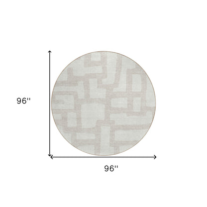 Tabselect Home Line 8' Ivory And Beige Round Abstract Washable Indoor Outdoor Area Rug